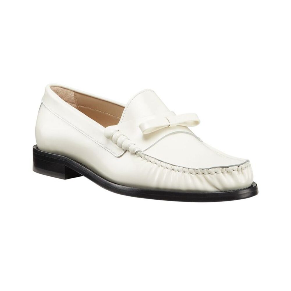 Stuart Weitzman Lottie Bow Leather Loafer, White